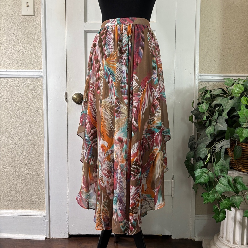 Tasha Polizzi Western Feather Print Long Midi Flowy Design Skirt - Picture 1 of 15